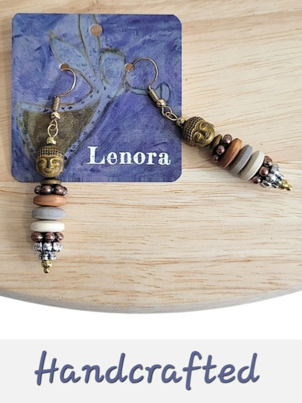 Hand Crafted Gold Buddha Earrings - Picture 3 of 7